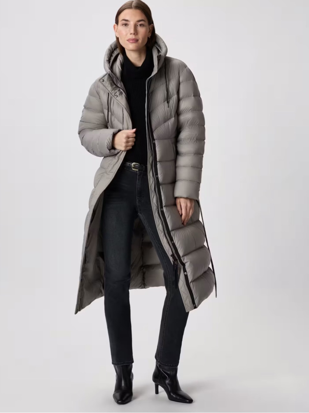 NWT QUINCE Responsible Down Belted Puffer Maxi Coat Morel Grey Women Medium 1195